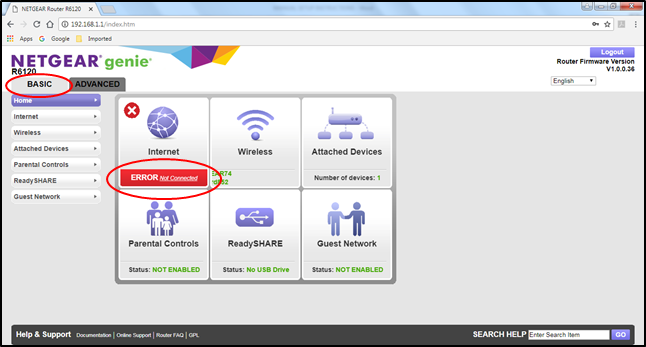 Image of step 7, selecting basic tab, then checking message ERROR not connected option